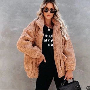 Oversized Brown Teddy Coat